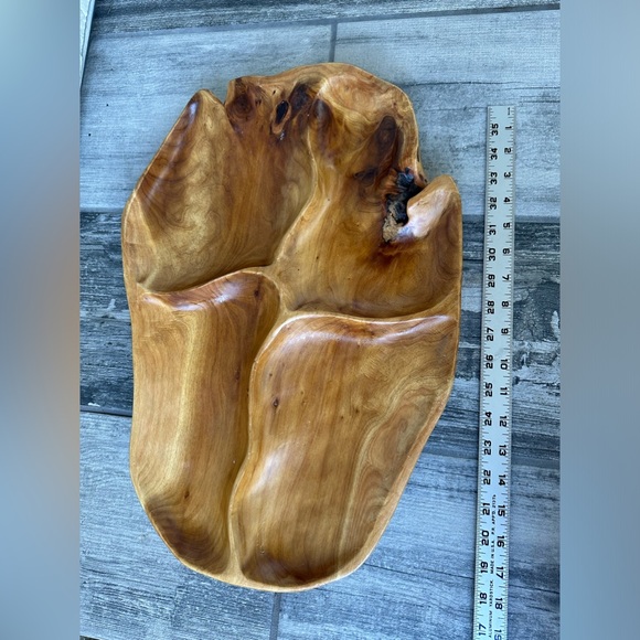 Natural Wooden Divided Serving Platter Hand Crafted Art Extra Large Size - Picture 7 of 15